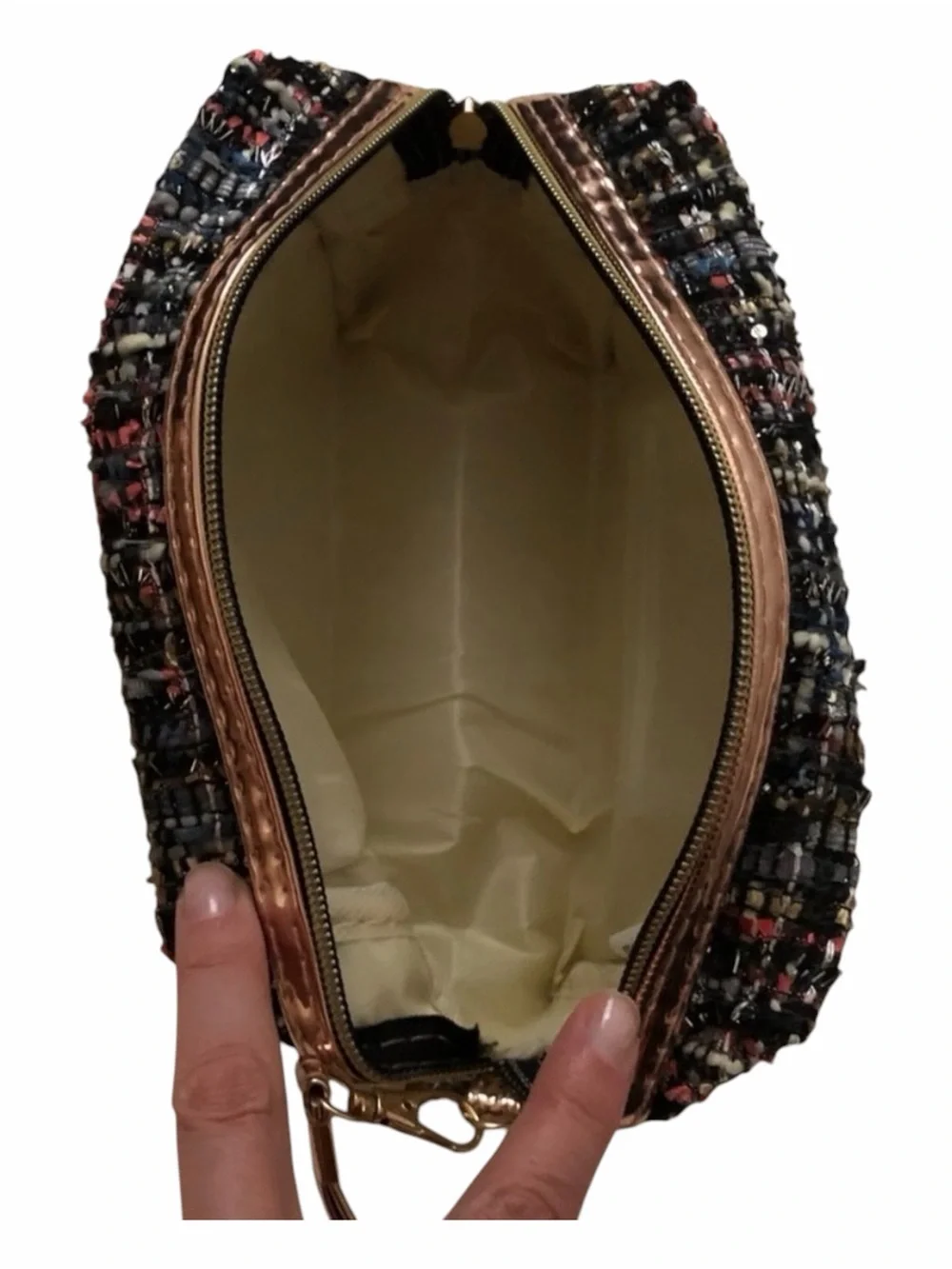 Tweed Cosmetic Bag / Makeup Pouch with Wristlet Sparkling Bag & Removable strap
